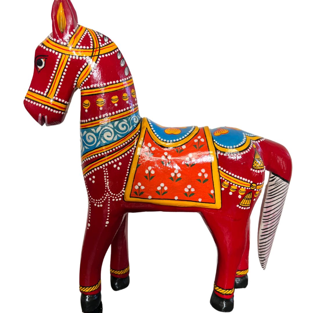 Urli Utsav Table Decor Handpainted Horses Red