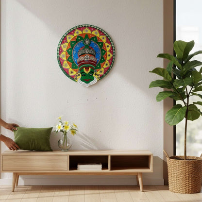 kathakali mandala wall art piece on a white wall 