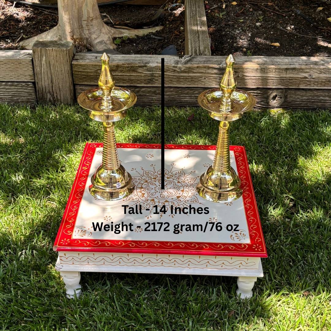 14 Inches Tall Kerala Diya Oil Lamp – Set of 2 Brass Samai by Urli Utsav Decor