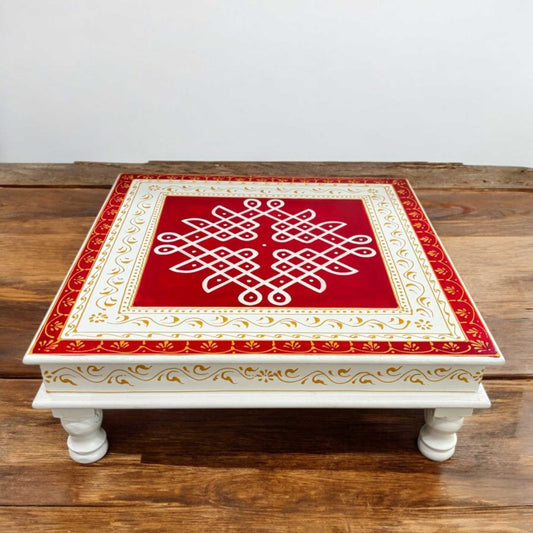 versatile wooden chowki for eating, meditation, or as a wedding stool in home or temple settings