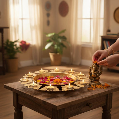 Ganesh Chaturthi Decor using Lotus Urli Bowl 