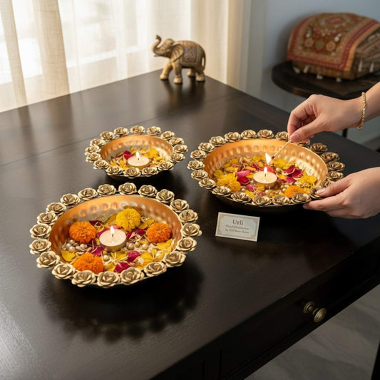 Urli Utsav Rose Urlis with flowers and candles, diwali decoration 