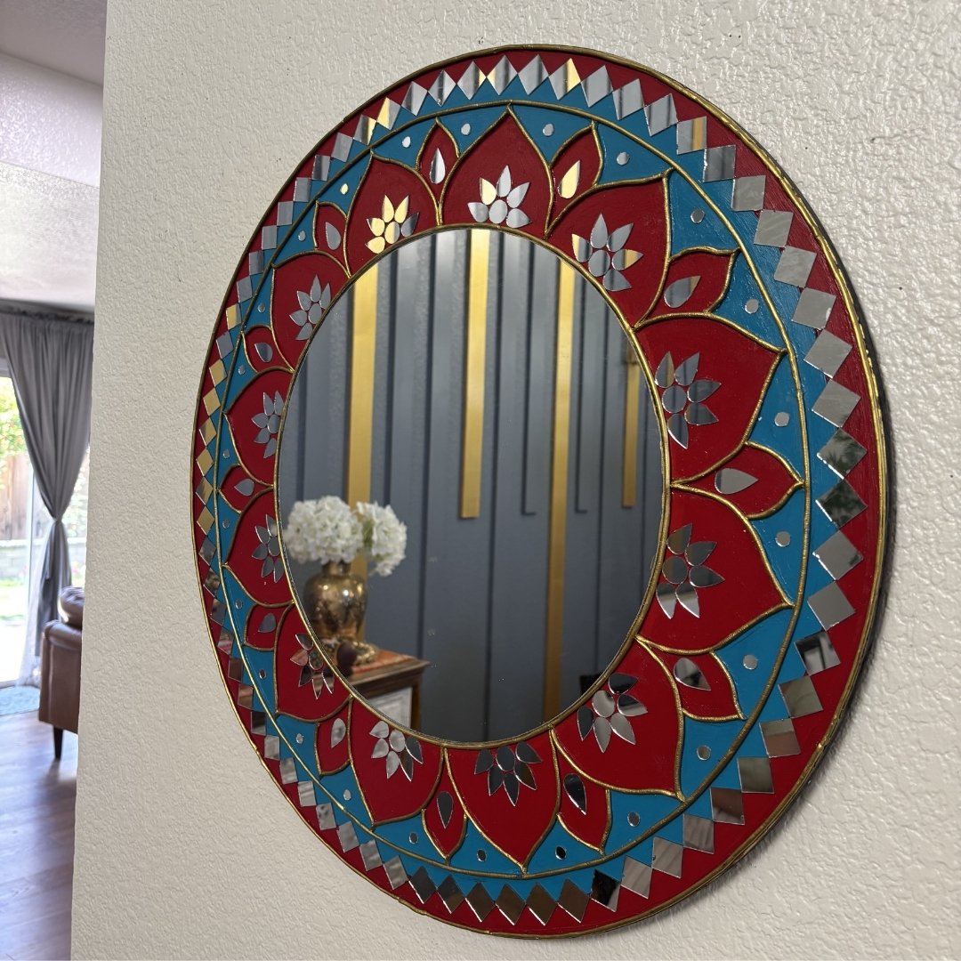 24 inches round red mandala mirror by urli utsav decor