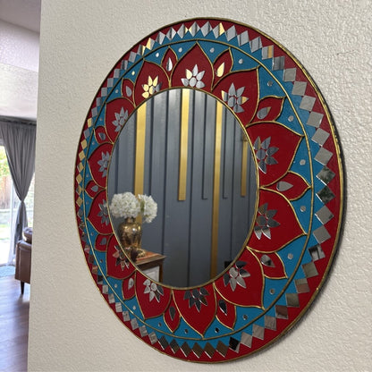 24 inches round red mandala mirror by urli utsav decor