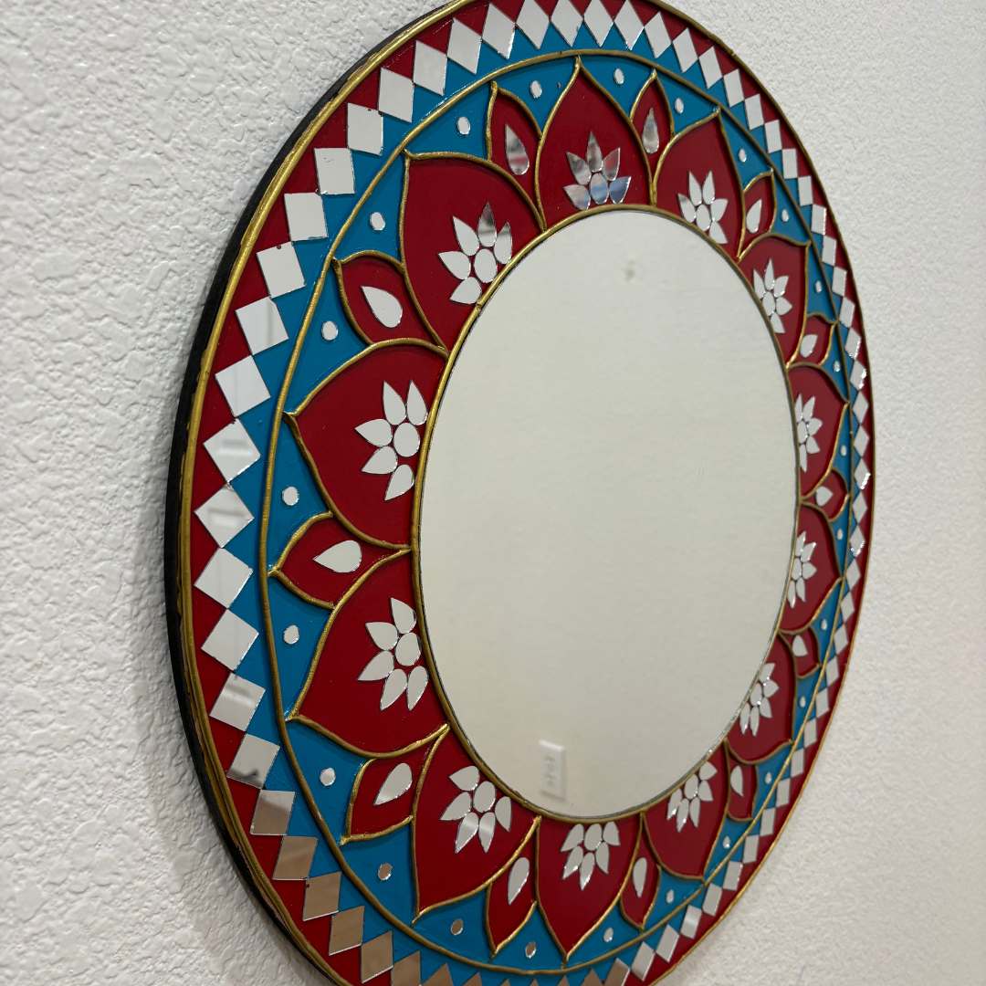 Urli Utsav 24 Inches Lippan Mirror - Red