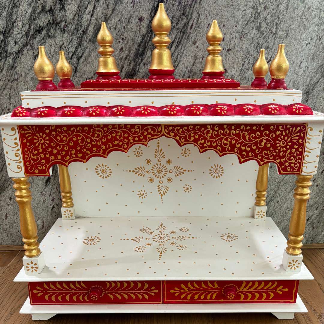 Elegant Red Wooden Pooja Mandir – Perfect Home Temple - 23x22x11 inches