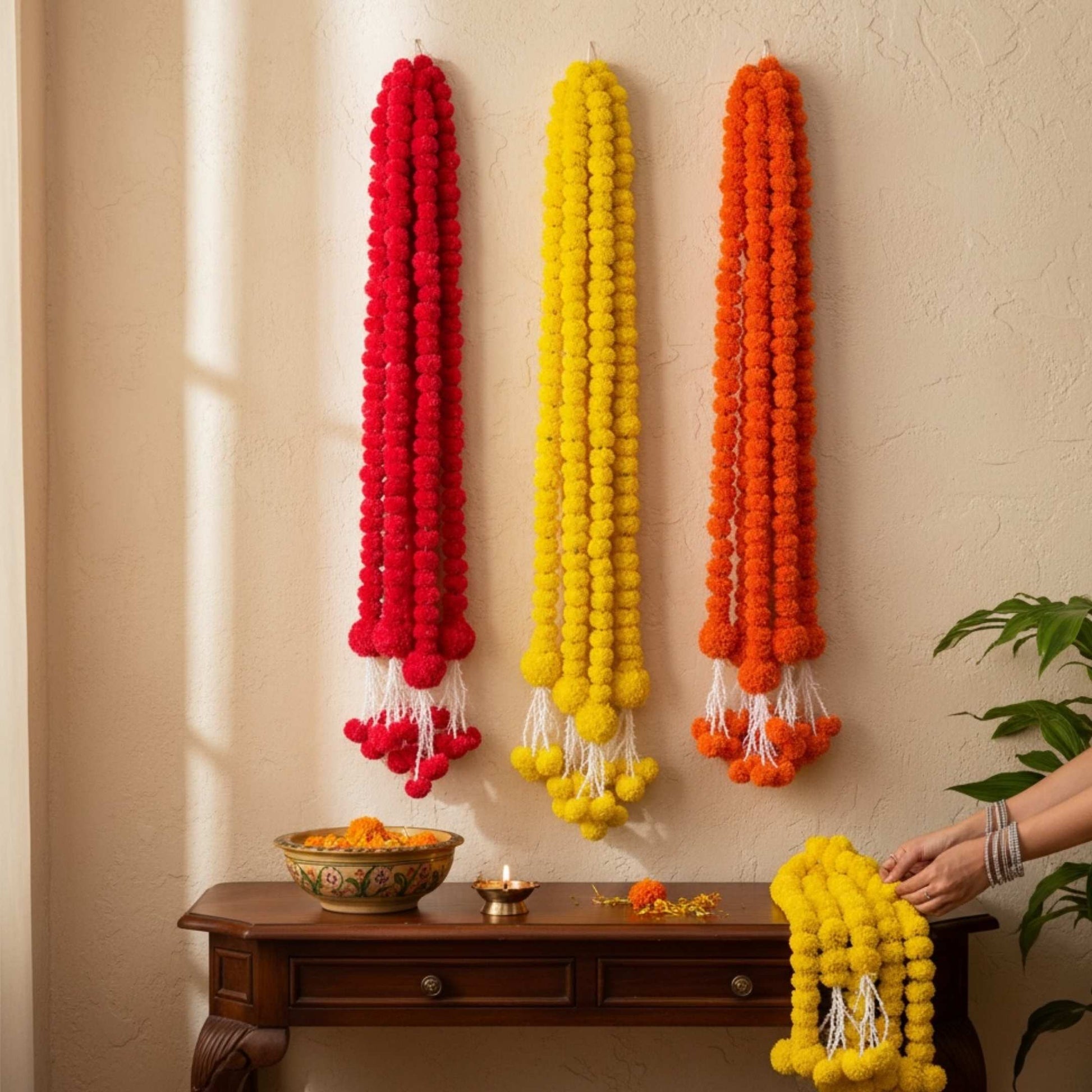 eusable artificial floral garlands red orange yellow for weddings birthdays Ganesh Chaturthi