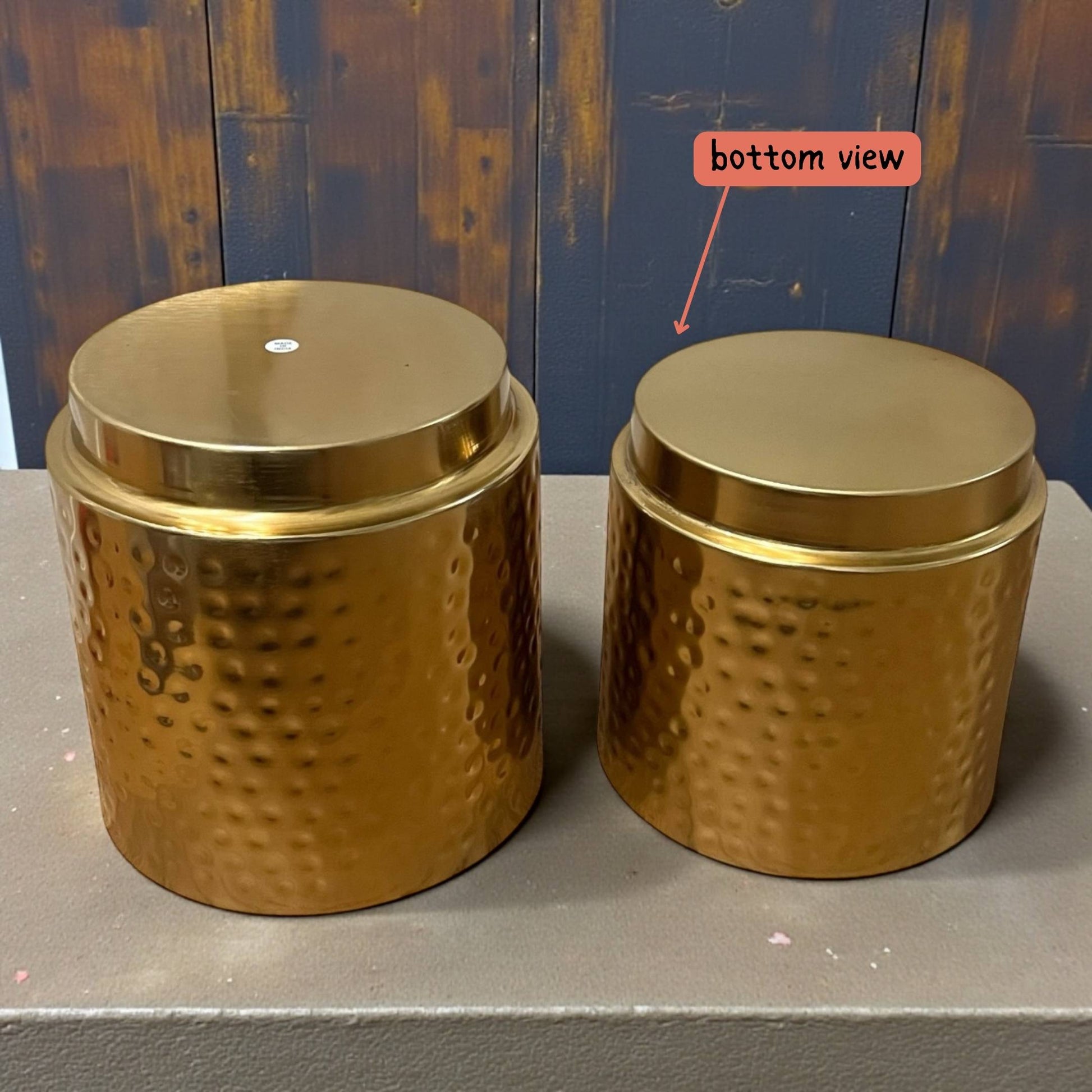 Bottom View - Artisanal gold-finished iron planter set hand-finished in India for a unique, high-quality decorative look