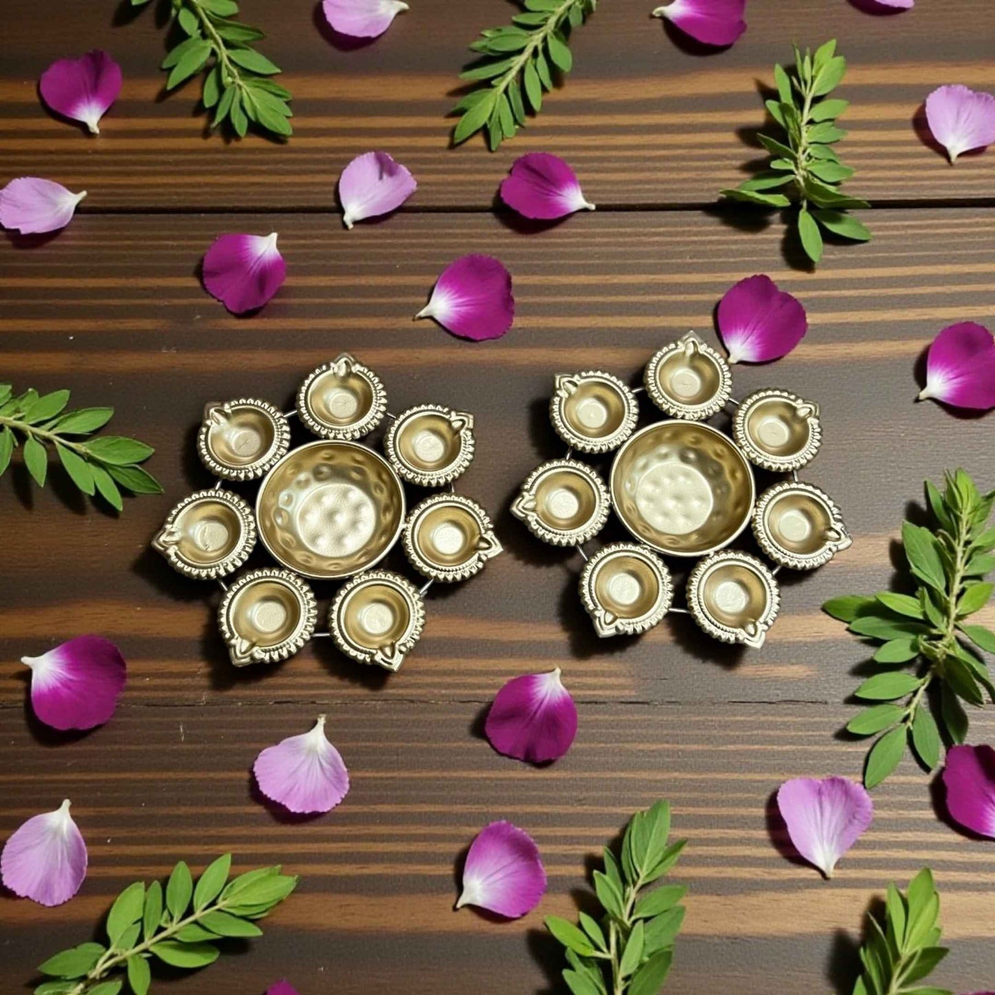 Decorative gold Urli set for Satyanarayan Pooja, Ganesha Poojan, and festive home ceremonies.