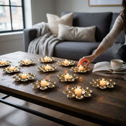 Bulk pack of 10 gold mini Urlis ideal for Indian wedding return gifts and housewarming favors.