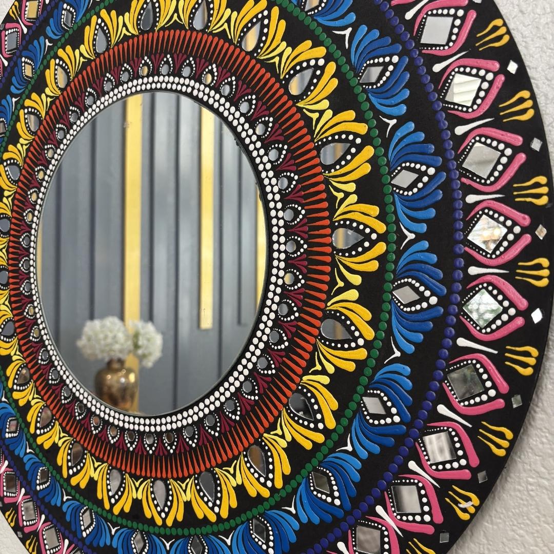 close up of Multicolor Mandala Lippan Mirror Wall Art