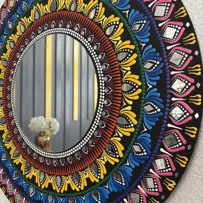 close up of Multicolor Mandala Lippan Mirror Wall Art