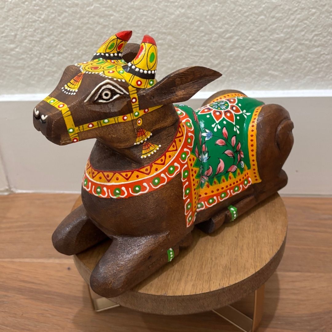 9-Inches Sitting Nandi Statue | Hand Carved Table Decor