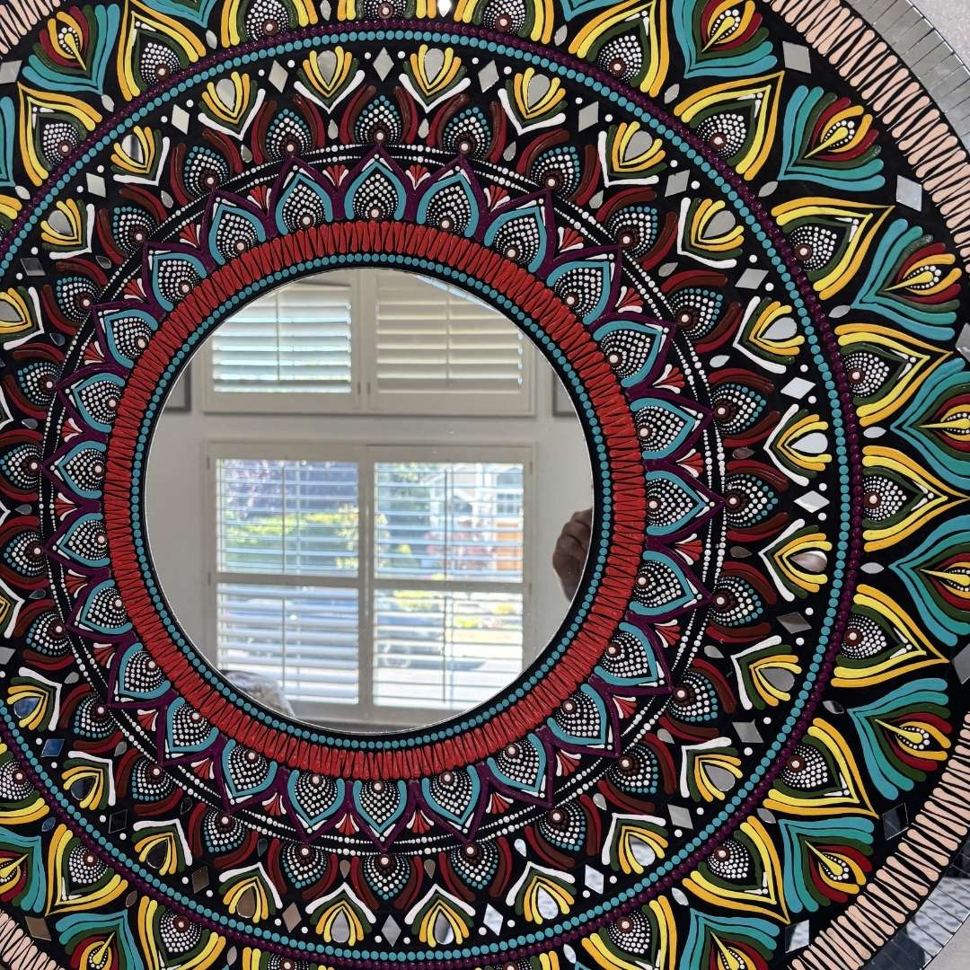 36-Inch Peacock Mandala Mirror in Room Setting – 3ft Indian Handcrafted Wall Art