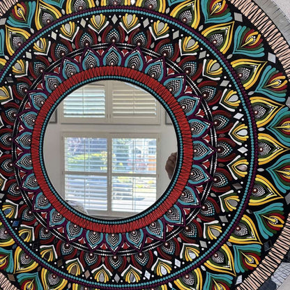 36-Inch Peacock Mandala Mirror in Room Setting – 3ft Indian Handcrafted Wall Art