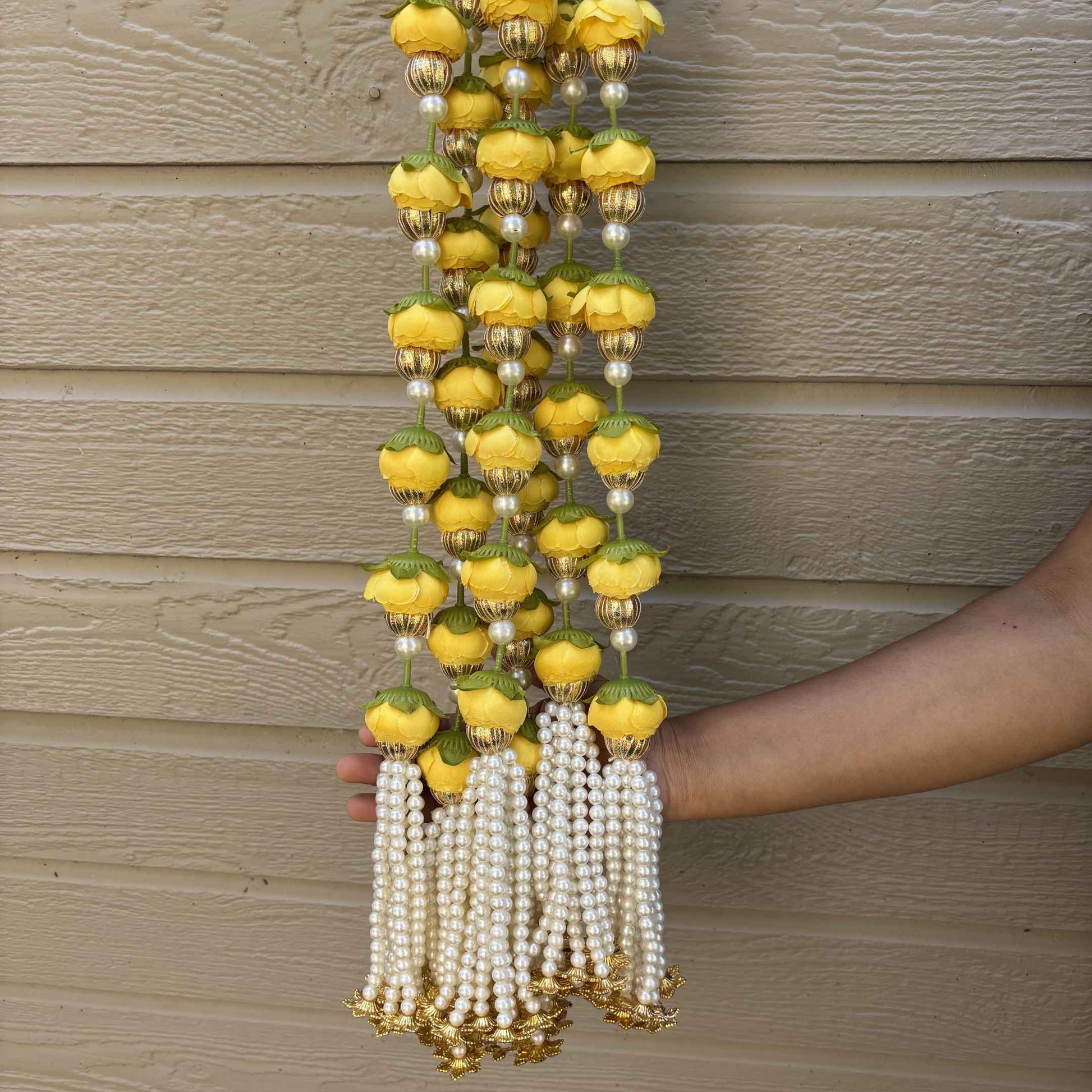 3FT yellow peony flower garland with pearl beads – festive & baby shower table decor
