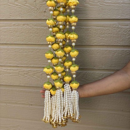 3FT yellow peony flower garland with pearl beads – festive & baby shower table decor