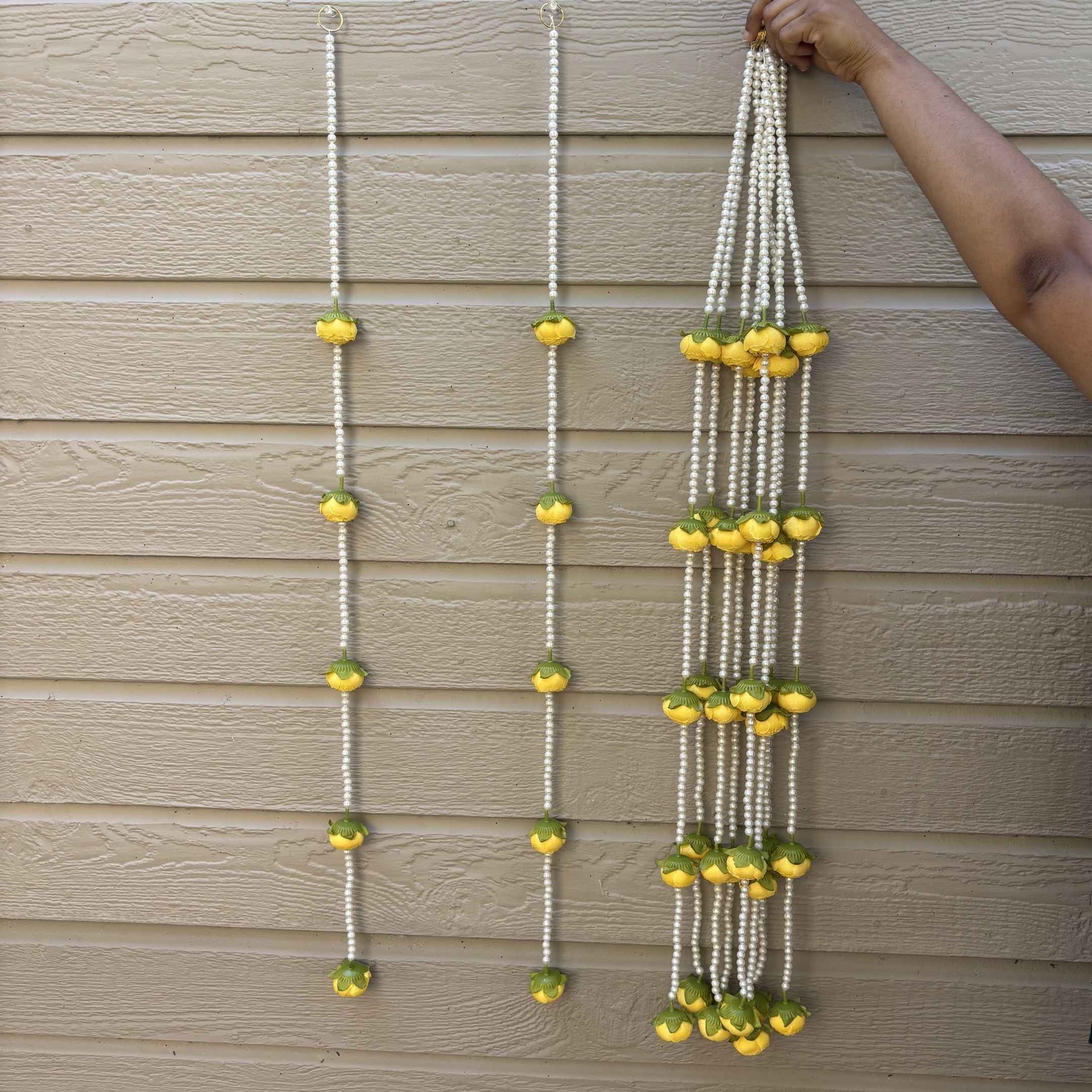 3FT yellow peony flower pearl garland for wedding table decor & Diwali celebration
