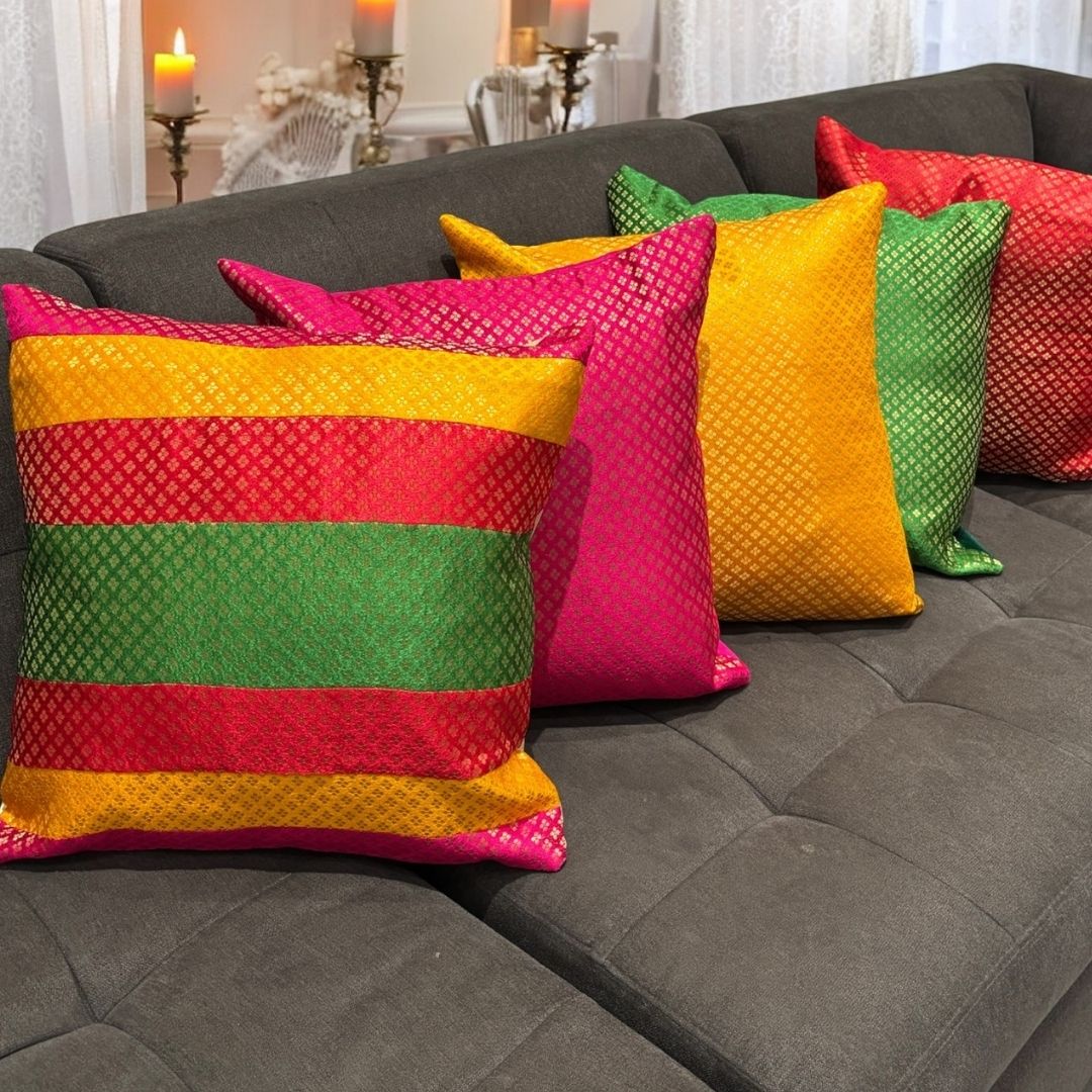 16x16 Indian Cushion Cover Set – Silk Brocade Pillow Covers – Urli