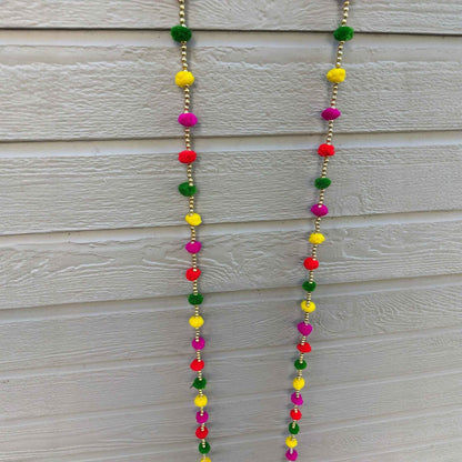 Handcrafted woolen pompom garland with gold beads, reusable Indian festive string