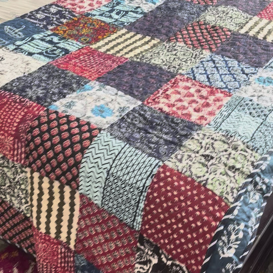 video of Indian Block Print King Quilt - Reversible Dohar