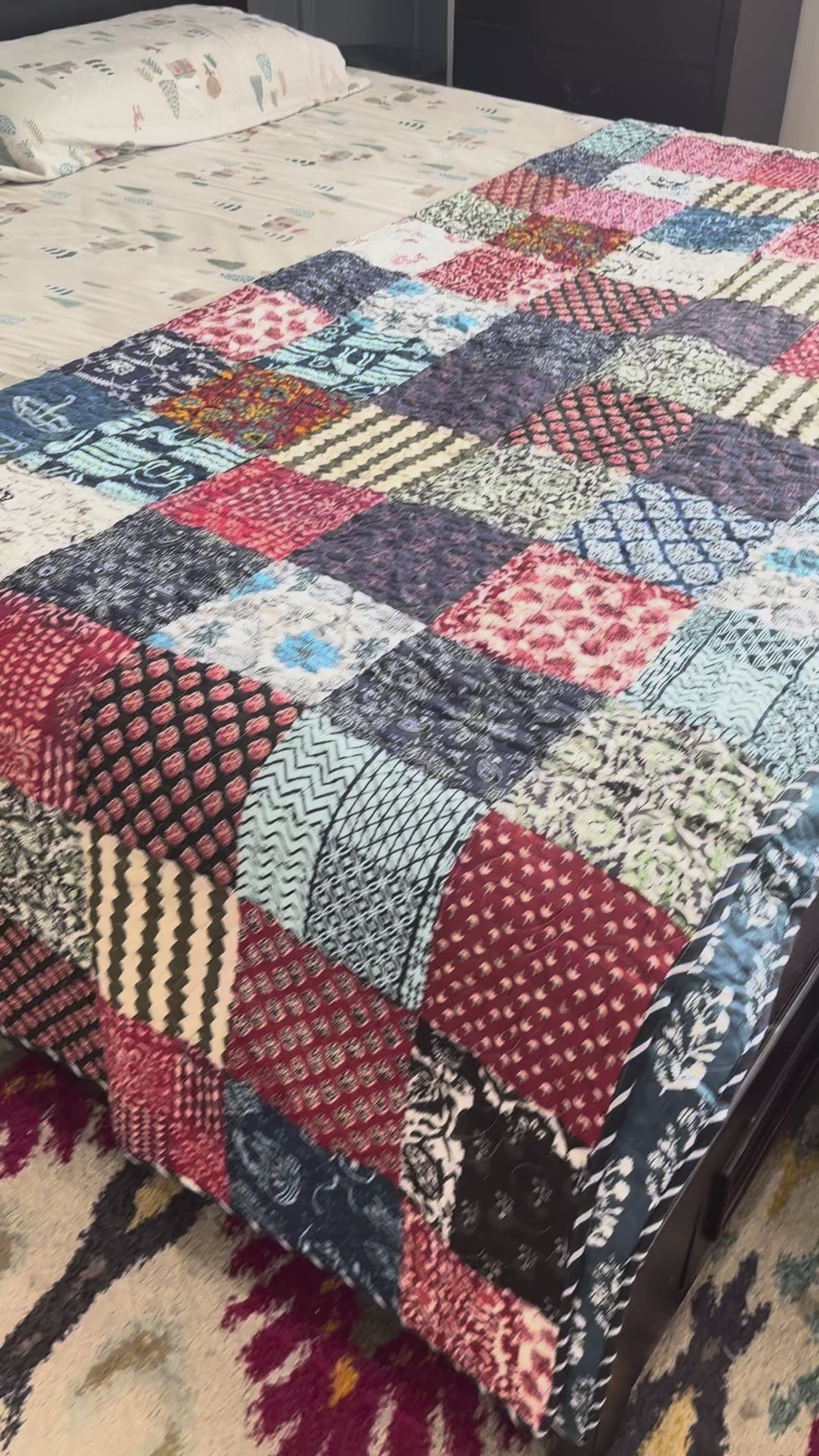 video of Indian Block Print King Quilt - Reversible Dohar