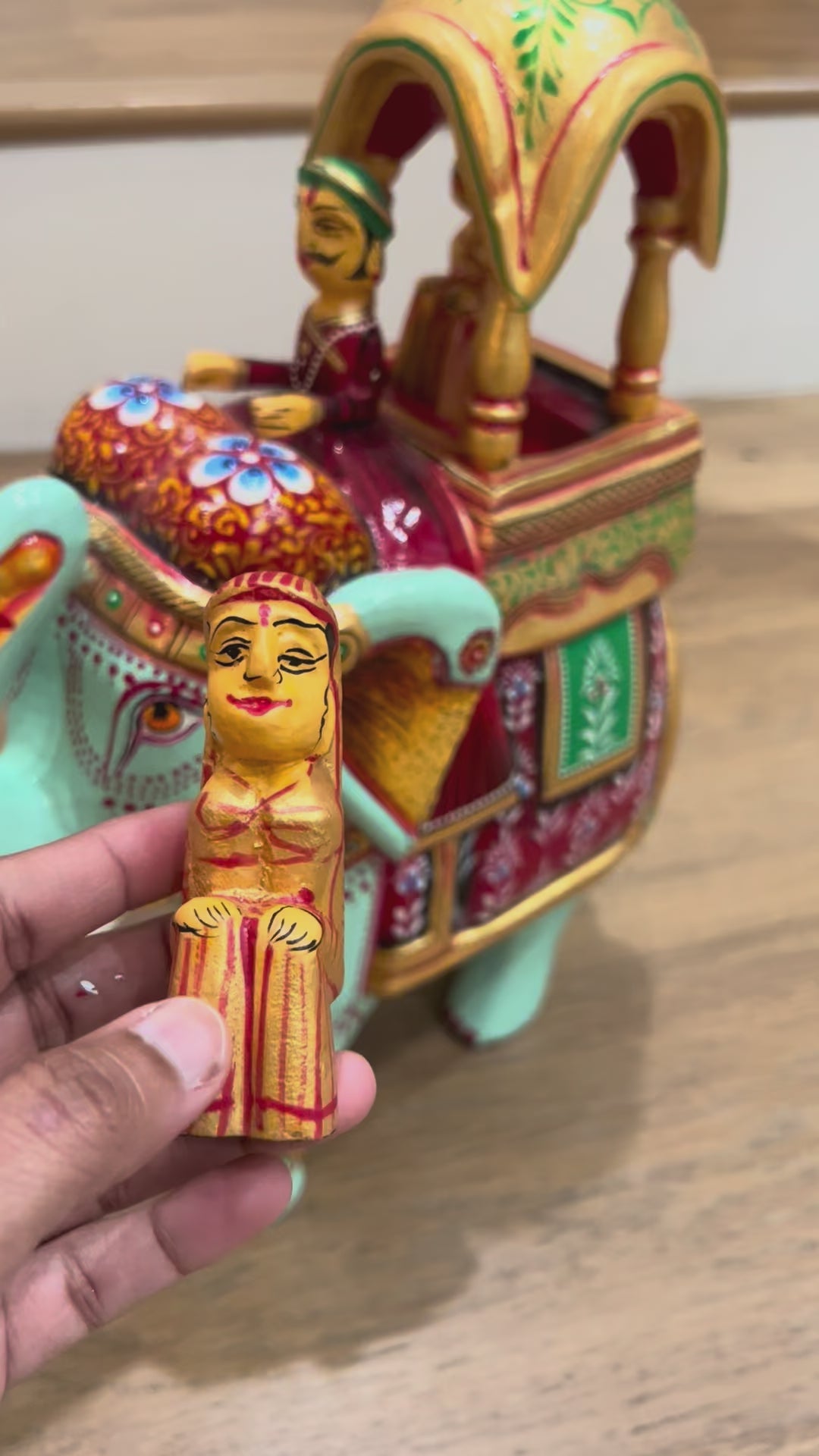 Video of Walking Ambabari Elephant Statue – Wooden Lucky Decor