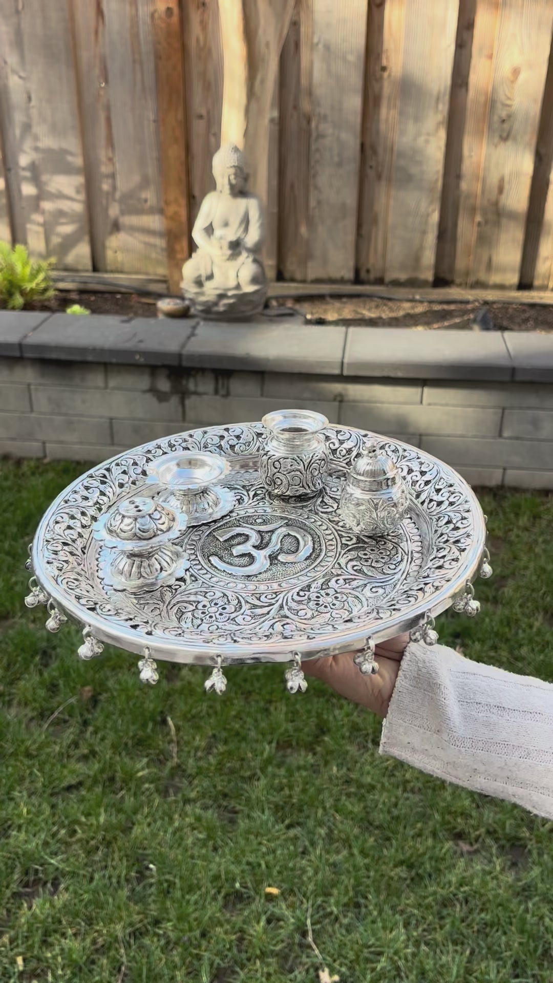 Video of 11-Inches Om Pooja Thali Set - Laxmi Poojan Thali - Urli Utsav - Indian Home Decor