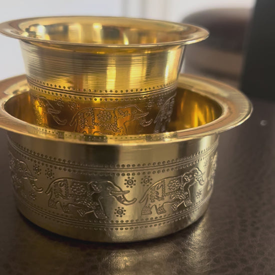 Video of Brass Coffee Davara Set, Filter Coffee Tumbler & Bowl