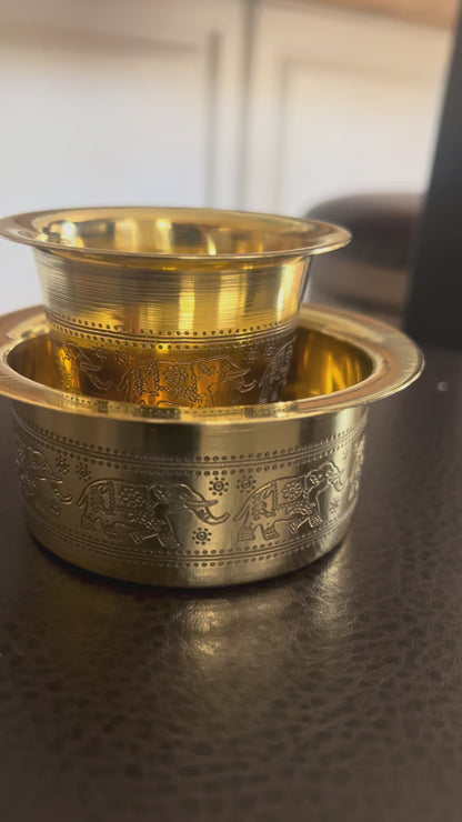 Video of Brass Coffee Davara Set, Filter Coffee Tumbler & Bowl