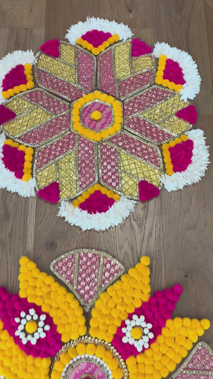 video of Urli Utsav Handcrafted Aesthetic Rangoli Set showcasing two designs