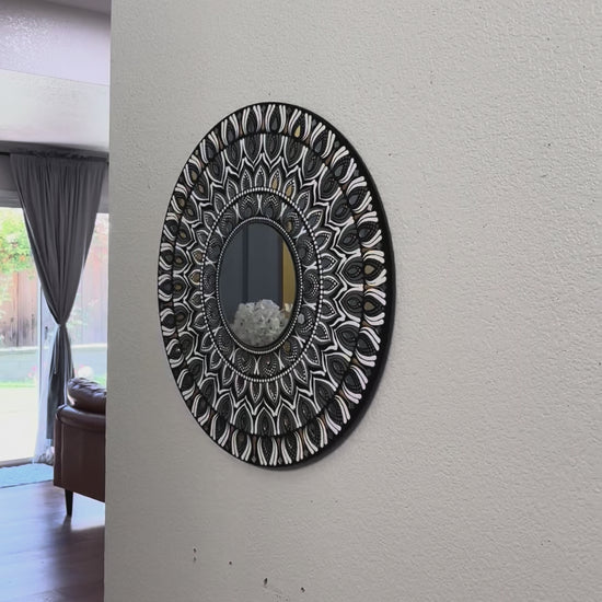 video of 2ft round mandala mirror in black and white color combination