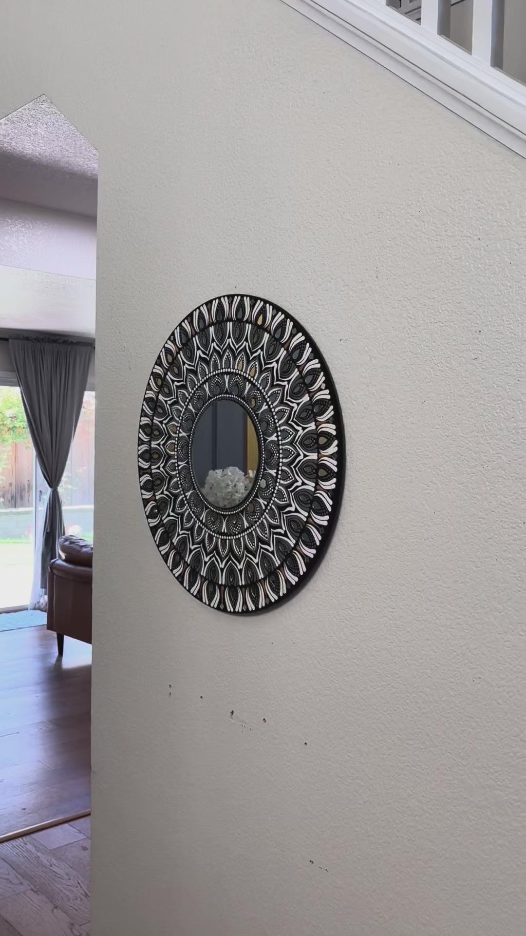video of 2ft round mandala mirror in black and white color combination