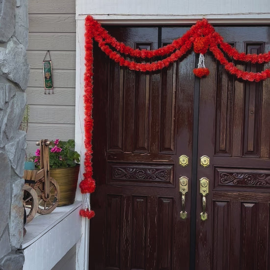 Marigold & Beaded Ball Toran/Bandhanwar - Vibrant Traditional Door Hanging