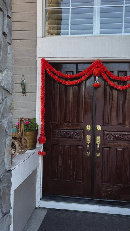 Marigold & Beaded Ball Toran/Bandhanwar - Vibrant Traditional Door Hanging