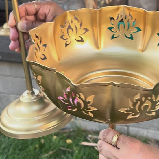 Gold Lotus Motif Urli Set of 3 – Elegant Standing Decorative Bowls for Diwali