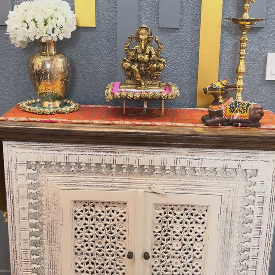 Handcrafted 9.5” Brass Ganesha Statue with antique gold finish. A perfect décor piece symbolizing prosperity and wisdom. Ideal for gifting and home temple use.