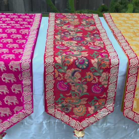 video showcasing color, sparkle, and joy of Diwali!  Handcrafted table runner by Urli Utsav for your festive home.