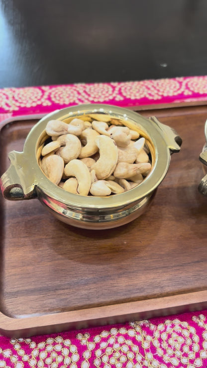 video of super-cute set of 5 Brass Mini Urlis (4 inches), multi purpose use - prasad bowl, festive decor