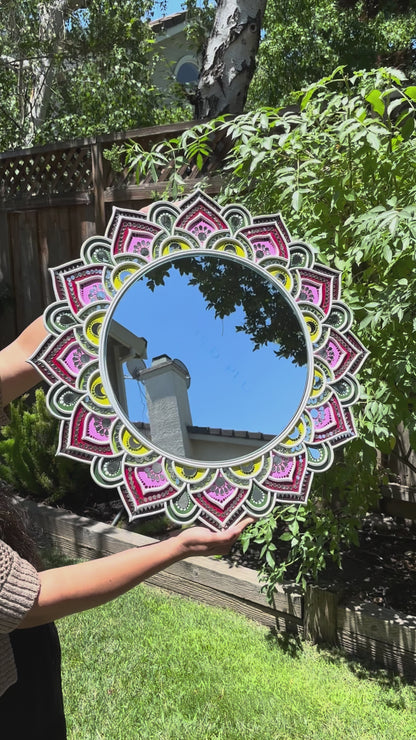 Video of Round Colored Sun Shaped Lippan Mirror 