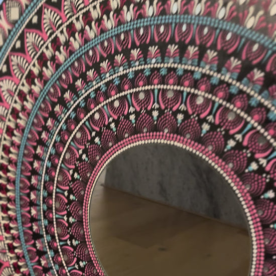 Video preview of 36-inch hand-painted Mandala Mirror Wall Art – Hawa Mahal design