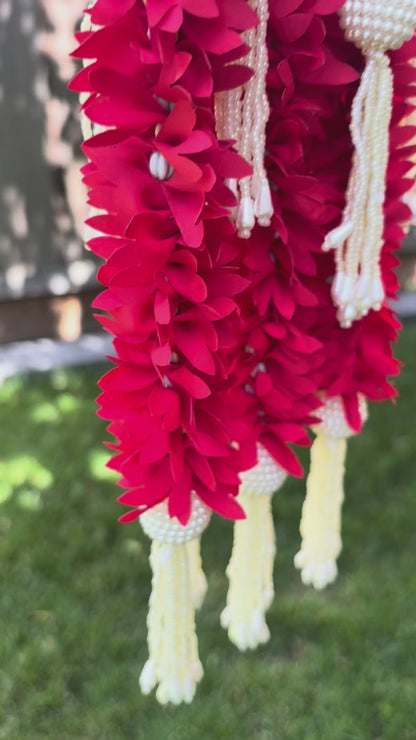 Video Of Red Fabric & Pearl Door Hanging Garland