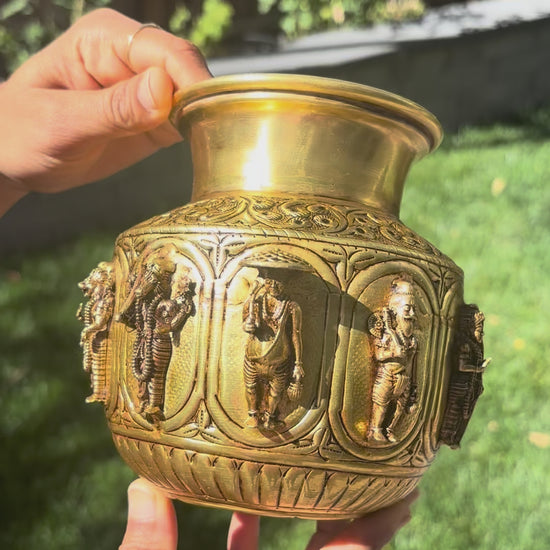 video of Brass Ashtalakshmi Kalash – Hand-Engraved Pooja Lota for Kalash Sthapana, Diwali, Navratri, Wedding & Housewarming Gifts