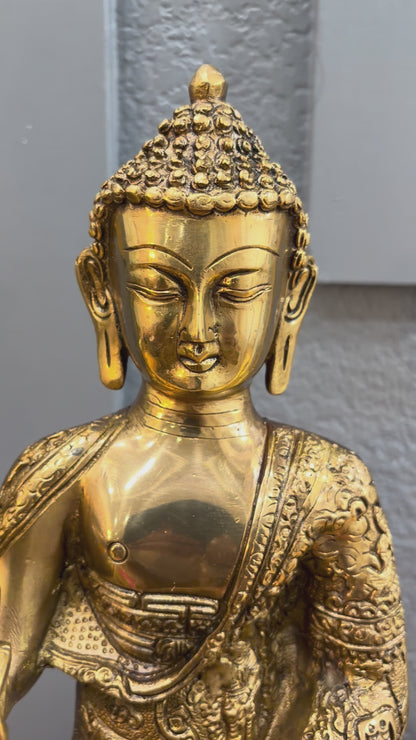 Video Of Handcrafted 12” Brass Buddha Vitarka Mudra, antique gold finish, meditation gift