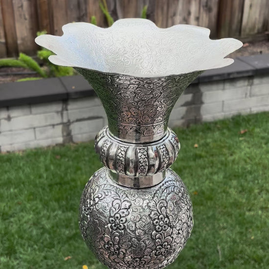 Video Of Tall Antique Silver Floral Motif Vase