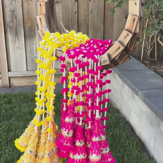 Video: Woolen bead gota cone garland set of 10 for Indian festive decoration