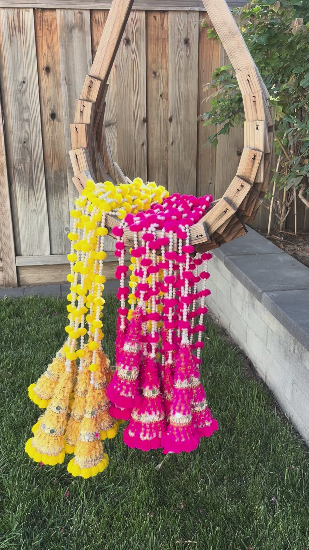 Video: Woolen bead gota cone garland set of 10 for Indian festive decoration
