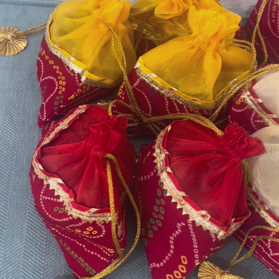 Video of Indian Handmade Potli Bags – Set of 10 | Wedding Favor, Return Gift, Clutch Purse, Drawstring Pouch – Free USA Shipping