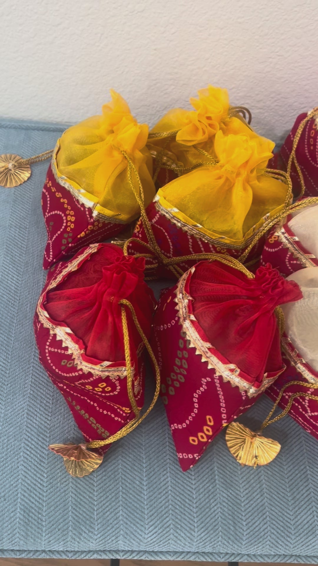 Video of Indian Handmade Potli Bags – Set of 10 | Wedding Favor, Return Gift, Clutch Purse, Drawstring Pouch – Free USA Shipping