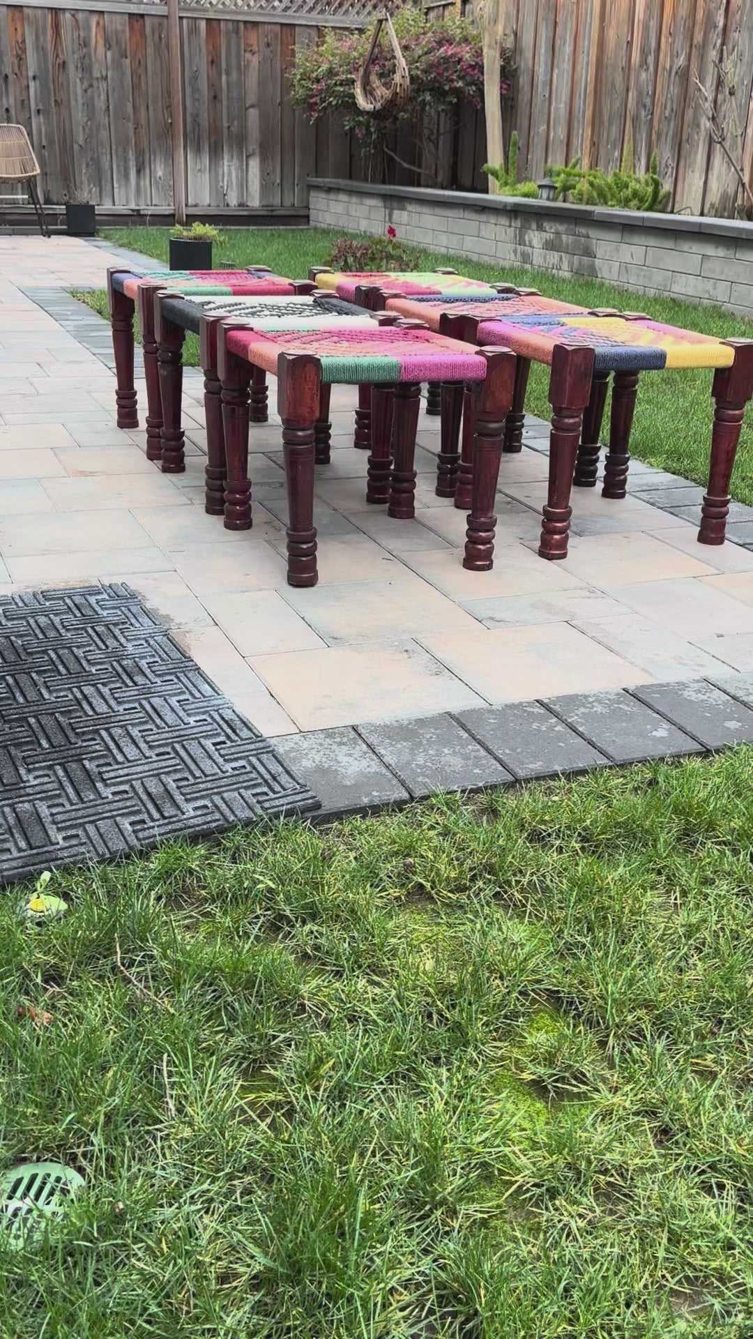 video of handwoven charpai stool, a perfect blend of traditional Indian design and modern boho aesthetics